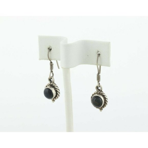 Sterling Silver Black Cats Eye Quartz Earrings Dangle Drop Earrings - Picture 6 of 8